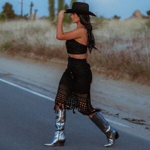 MABLE black knit crochet style skirt